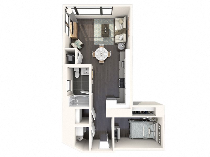 Floor plan for studio, 1 bath, 667 sqft
